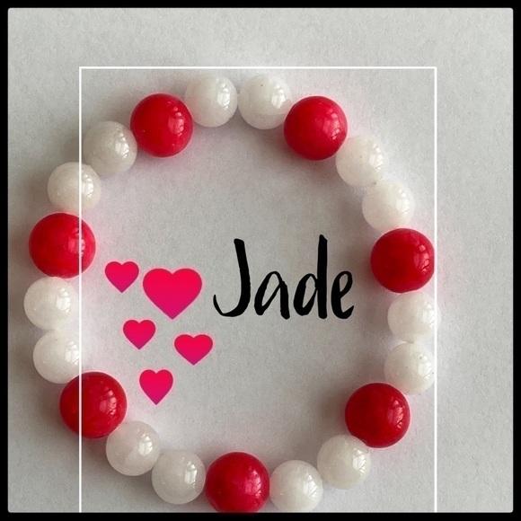 PINK Jade & Milky White Jade Stretch Bracelet - Picture 2 of 10